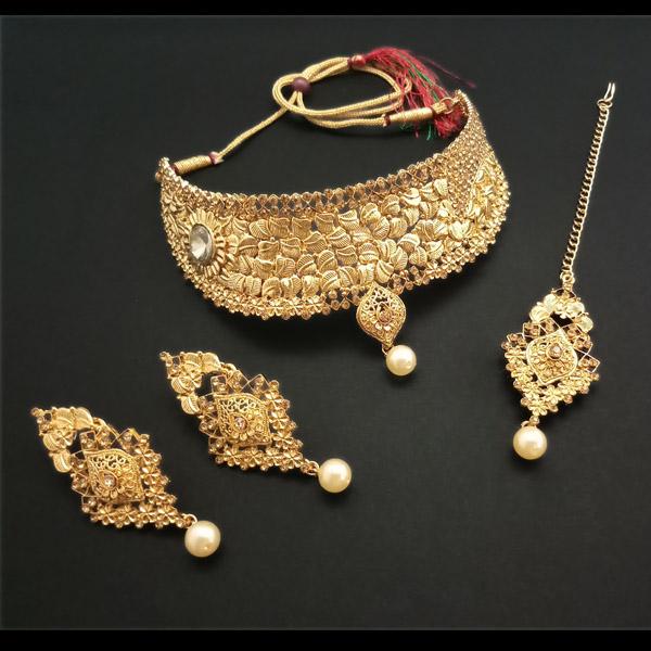 Kriaa Gold Plated Brown Stone Choker Necklace Set - FBD0005