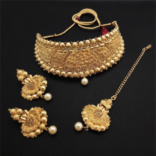Kriaa Gold Plated Brown Stone Choker Necklace Set