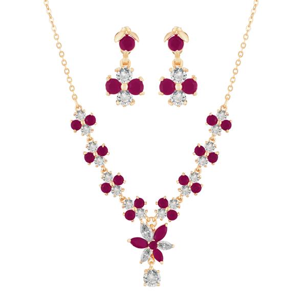 Suhagan Ruby And AD Stone Gold Plated Necklace Set - FBE0027B