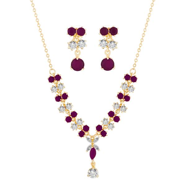 Suhagan Ruby And AD Stone Gold Plated Necklace Set - FBE0028B