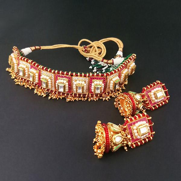 Bhagwati Arts Ruby Stone Choker Copper Necklace Set - FBF0038B