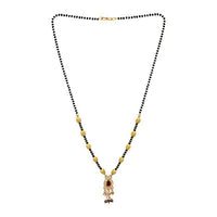 Kriaa Red And White Austrian Stone And Black Beads Gold Plated Mangalsutra