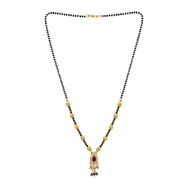 Kriaa Red And White Austrian Stone And Black Beads Gold Plated Mangalsutra