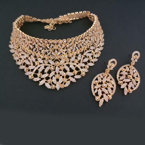 Blue Diamond Brass American Diamond Necklace Set - FBI0001