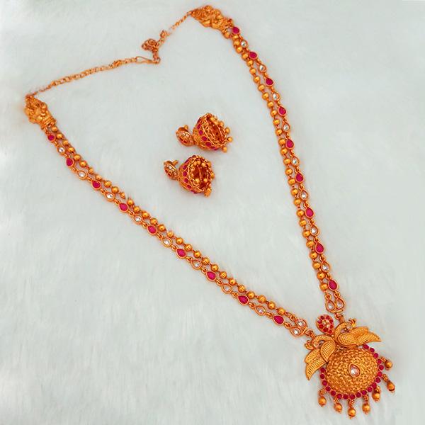 Shubham Maroon Pota Stone Copper Necklace Set - FBK0015