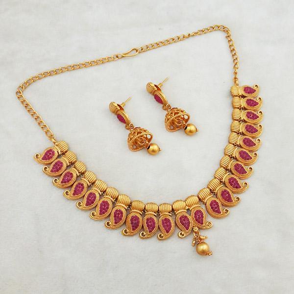 Shubham Maroon Pota Stone Copper Necklace Set - FBK0026A