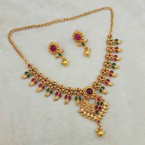 Shubham Maroon And Green Pota Stone Copper Necklace Set - FBK0032A