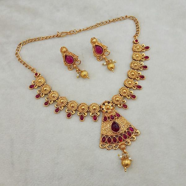 Shubham Maroon Pota Stone Copper Necklace Set - FBK0033A