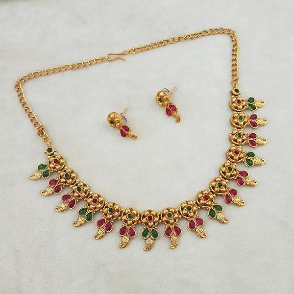 Shubham Maroon And Green Pota Stone Copper Necklace Set - FBK0034A