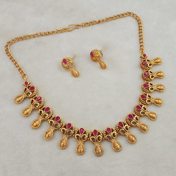 Shubham Maroon Pota Stone Copper Necklace Set - FBK0035A