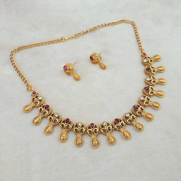 Shubham Maroon Pota Stone Copper Necklace Set - FBK0035B