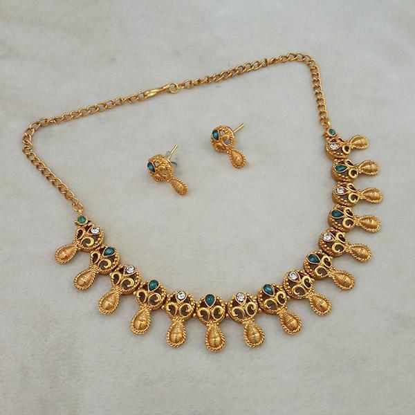 Shubham Green Pota Stone Copper Necklace Set - FBK0035C