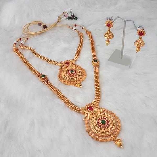 Shubhan Arts Pink Pota Stone Double Copper Necklace Set - FBK0038A