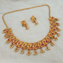 Shubham Maroon And Green Pota Stone Copper Necklace Set - FBK0073A