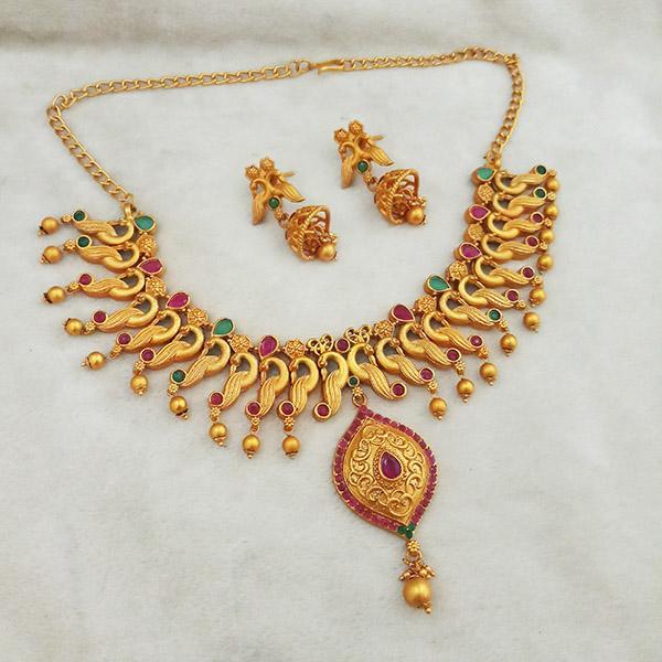 Shubham Maroon And Green Pota Stone Copper Necklace Set - FBK0074A