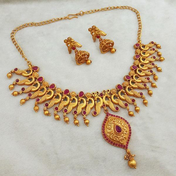 Shubham Maroon Pota Stone Copper Necklace Set - FBK0074B