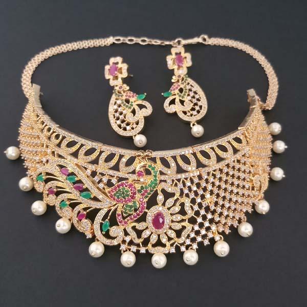 Pralhad American Diamond & Ruby Stone Brass Necklace Set - FBP0001