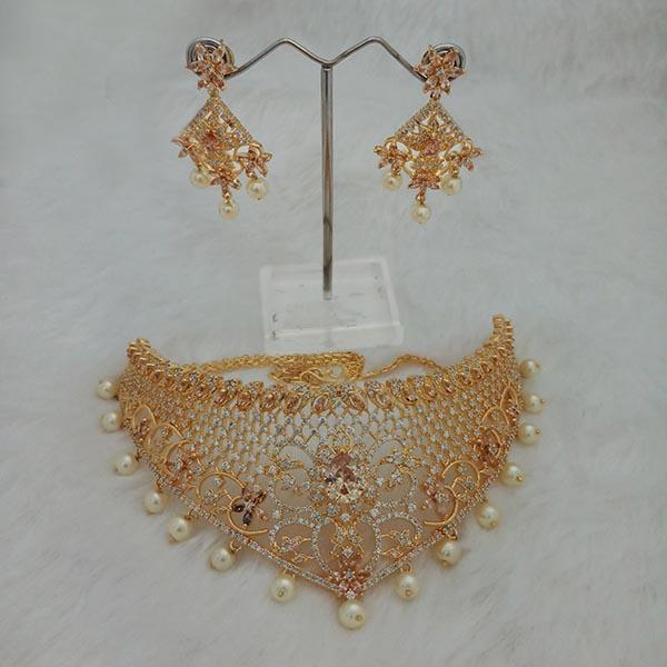 Pralhad American Diamond Pearl Brass Necklace Set - FBP0005