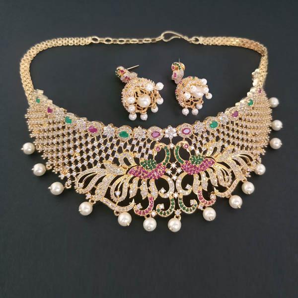 Pralhad American Diamond & Ruby Stone Brass Necklace Set - FBP0007