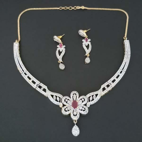 Pralhad American Diamond & Ruby Stone Brass Necklace Set - FBP0011