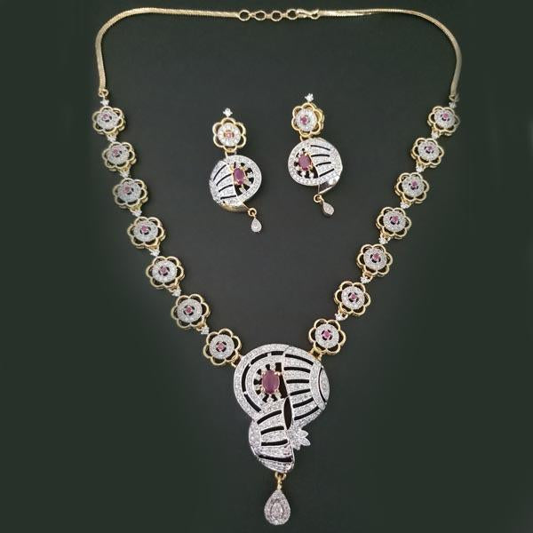 Pralhad American Diamond & Ruby Stone Brass Necklace Set - FBP0019