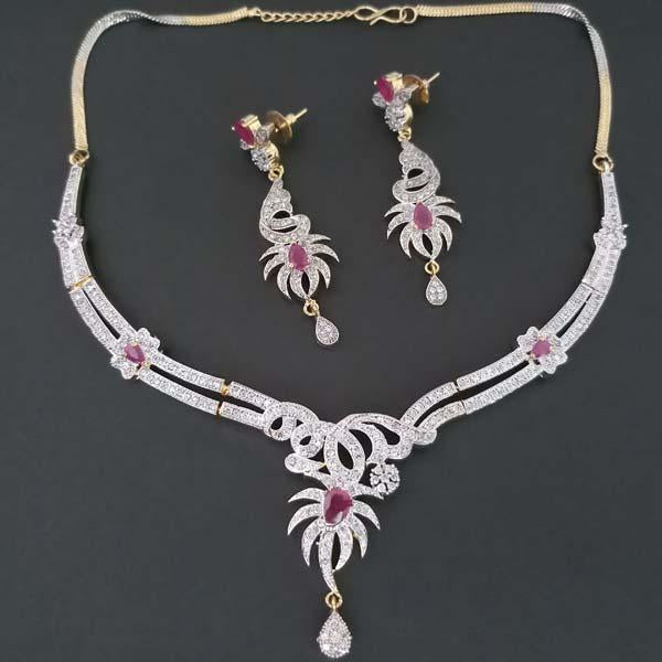 Pralhad American Diamond & Ruby Stone Brass Necklace Set - FBP0021B