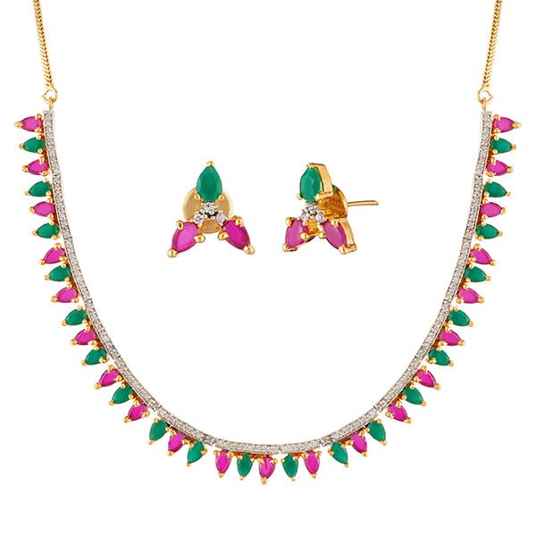 Pralhad Pink And Green Pota Stone Brass Necklace Set - FBP0023