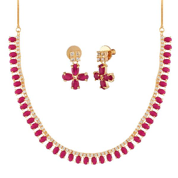 Pralhad Pink Pota Stone Brass Necklace Set - FBP0024A