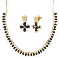 Pralhad Black Pota Stone Brass Necklace Set - FBP0024B