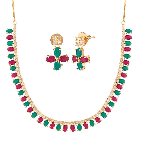 Pralhad Green And Pink Pota Stone Brass Necklace Set - FBP0024C