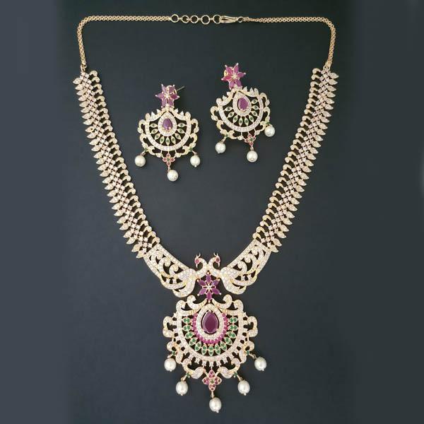 Pralhad American Diamond & Ruby Stone Brass Necklace Set - FBP0026