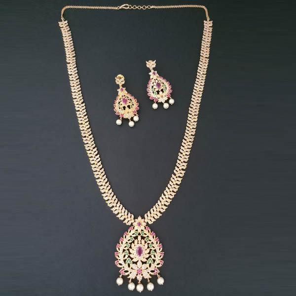 Pralhad American Diamond & Ruby Stone Brass Necklace Set - FBP0027A