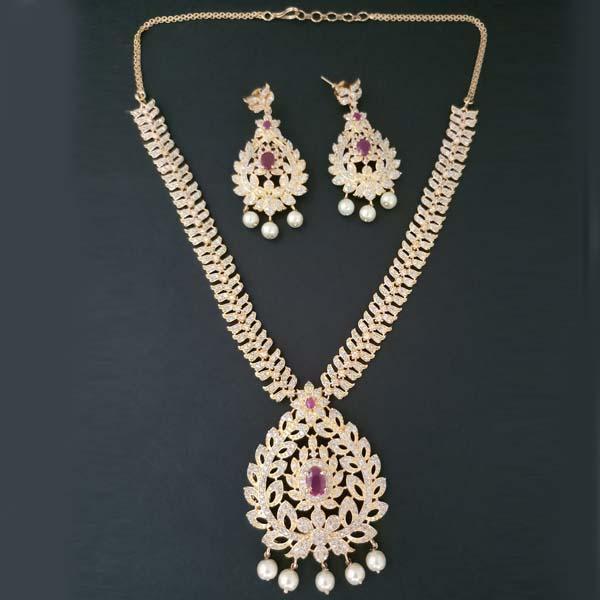 Pralhad American Diamond & Ruby Stone Brass Necklace Set - FBP0027B