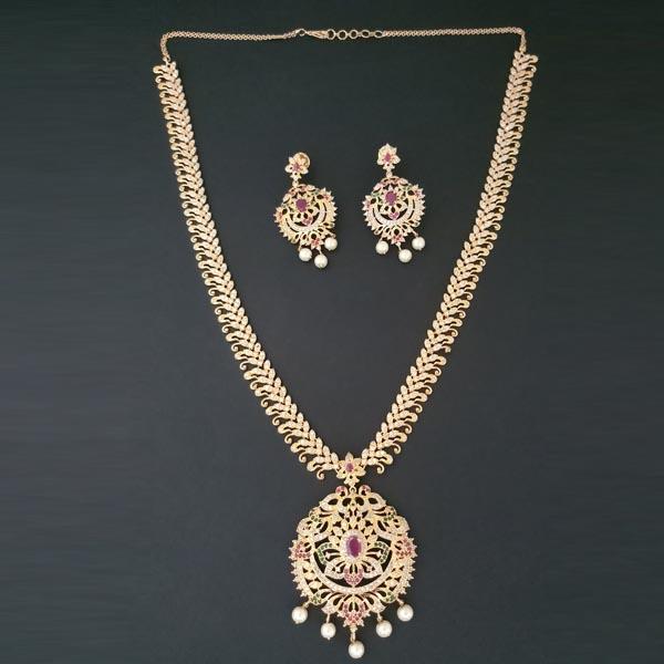 Pralhad American Diamond & Ruby Stone Brass Necklace Set - FBP0028A