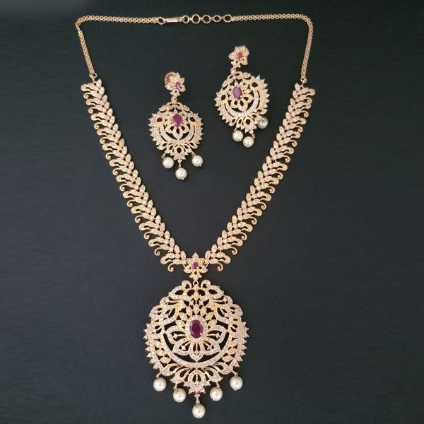 Pralhad American Diamond & Ruby Stone Brass Necklace Set - FBP0028B