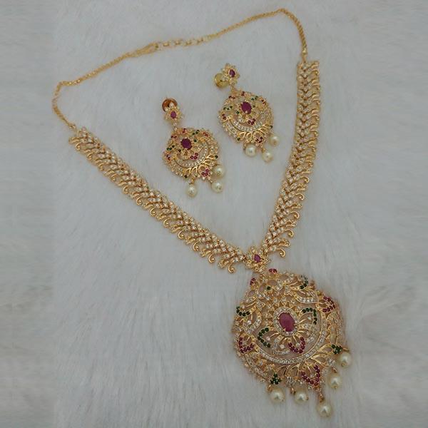 Pralhad American Diamond & Ruby Stone Brass Necklace Set - FBP0029A
