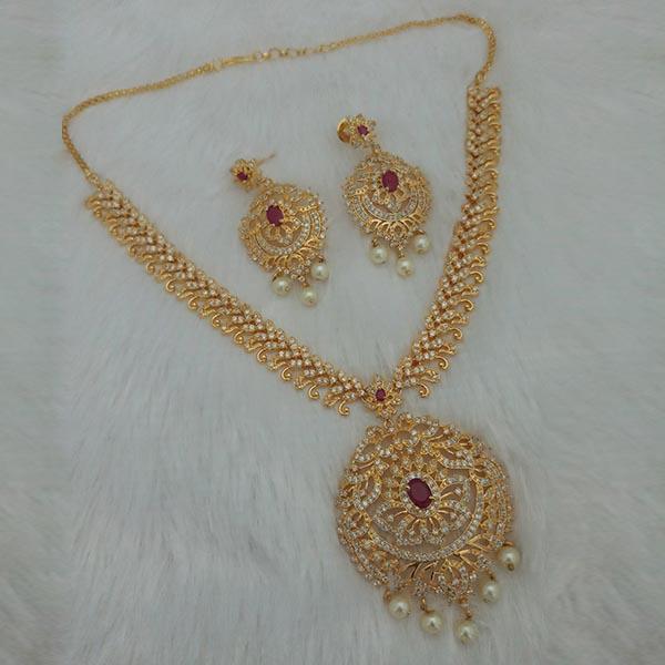 Pralhad American Diamond & Ruby Stone Brass Necklace Set - FBP0029B