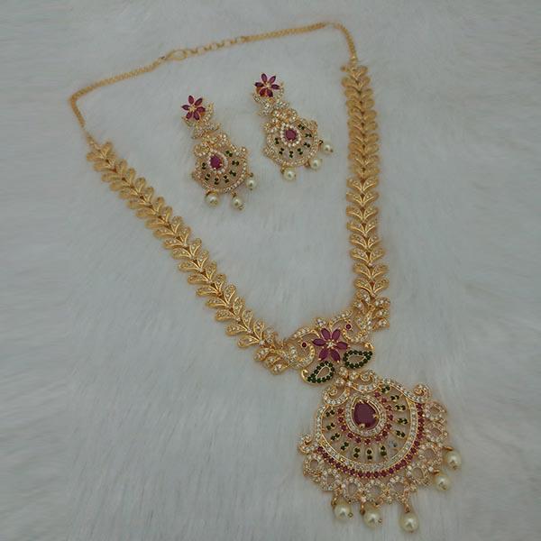 Pralhad American Diamond & Ruby Stone Brass Necklace Set - FBP0030