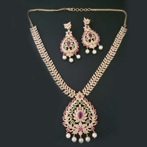 Pralhad American Diamond & Ruby Stone Brass Necklace Set - FBP0031A