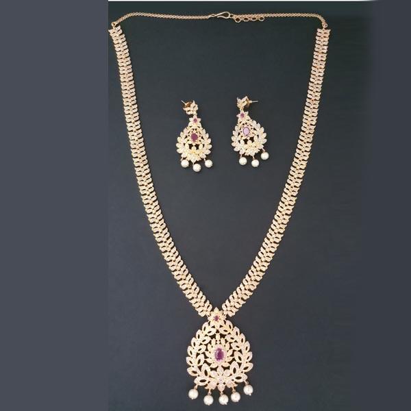 Pralhad American Diamond & Ruby Stone Brass Necklace Set - FBP0031B