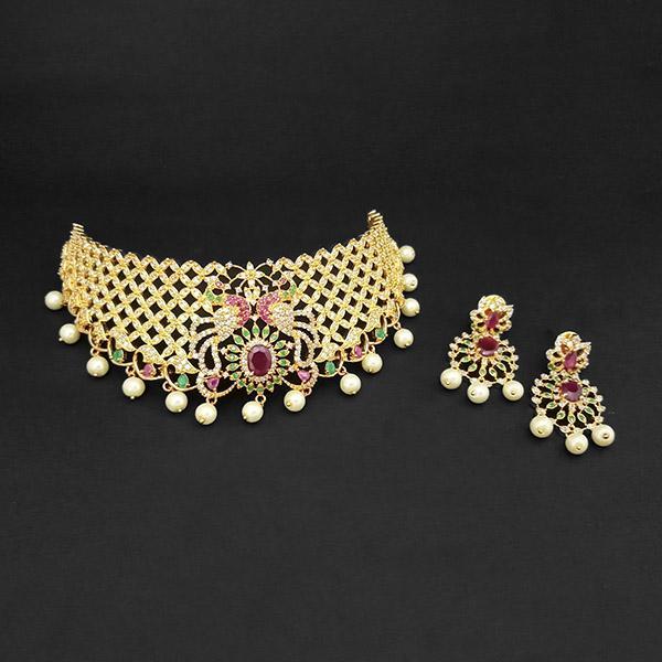 Pralhad American Diamond & Ruby Stone Brass Necklace Set -FBP0032 - FBP0032
