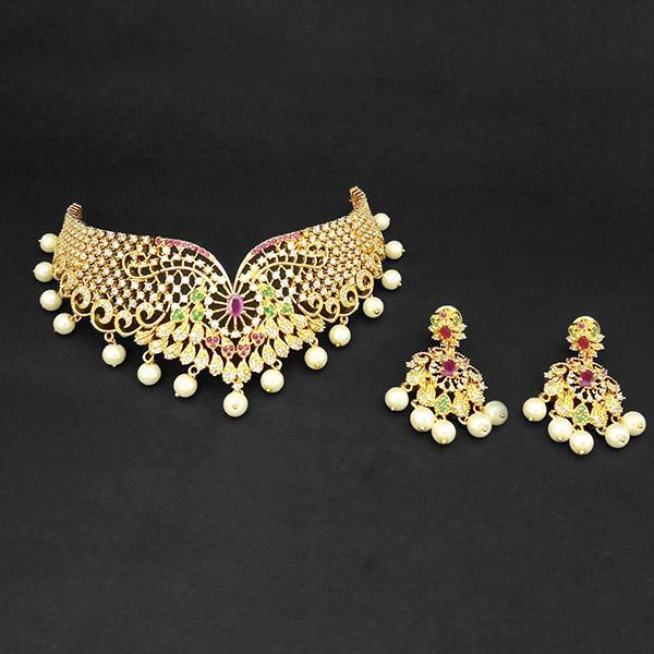 Pralhad American Diamond & Ruby Stone Brass Necklace Set - FBP0035