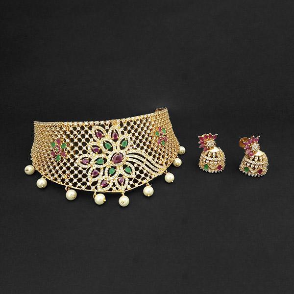 Pralhad American Diamond & Ruby Stone Brass Necklace Set - FBP0036