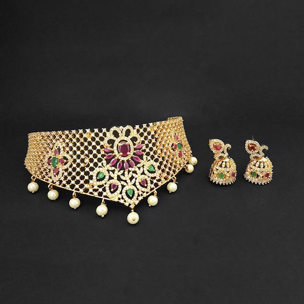 Pralhad American Diamond & Ruby Stone Brass Necklace Set - FBP0038