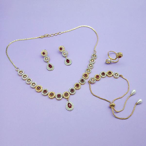 Pralhad AD Stone Necklace Set With Ring & Bracelet - FBP0040C