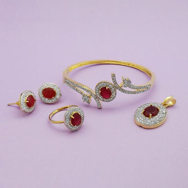 Pralhad AD Stone Earrings, Kada, Pendant And Ring - FBP0042