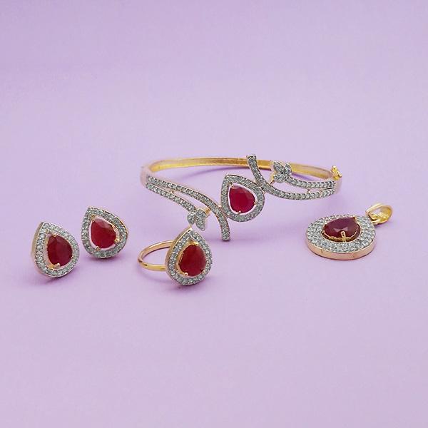 Pralhad AD Stone Earrings, Kada, Pendant And Ring - FBP0043B