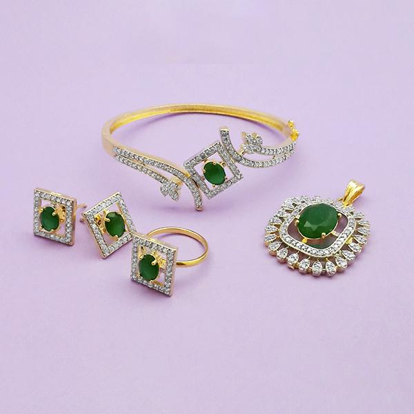 Pralhad AD Stone Earrings, Kada, Pendant And Ring - FBP0044