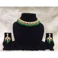 Tarangavi Green Beads Kundan Choker Necklace Set - FNV-2