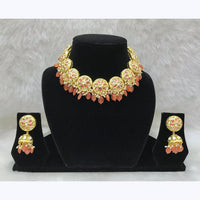 Tarangavi Peach Beads And Kundan Choker Necklace Set - FNV-2005